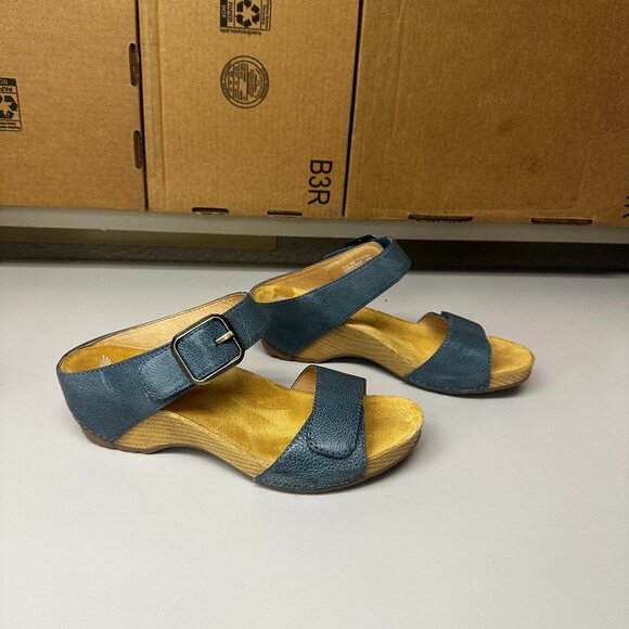 Dansko Tanya Wedge Sandals - blue/tan - size 40 - Picture 1 of 6